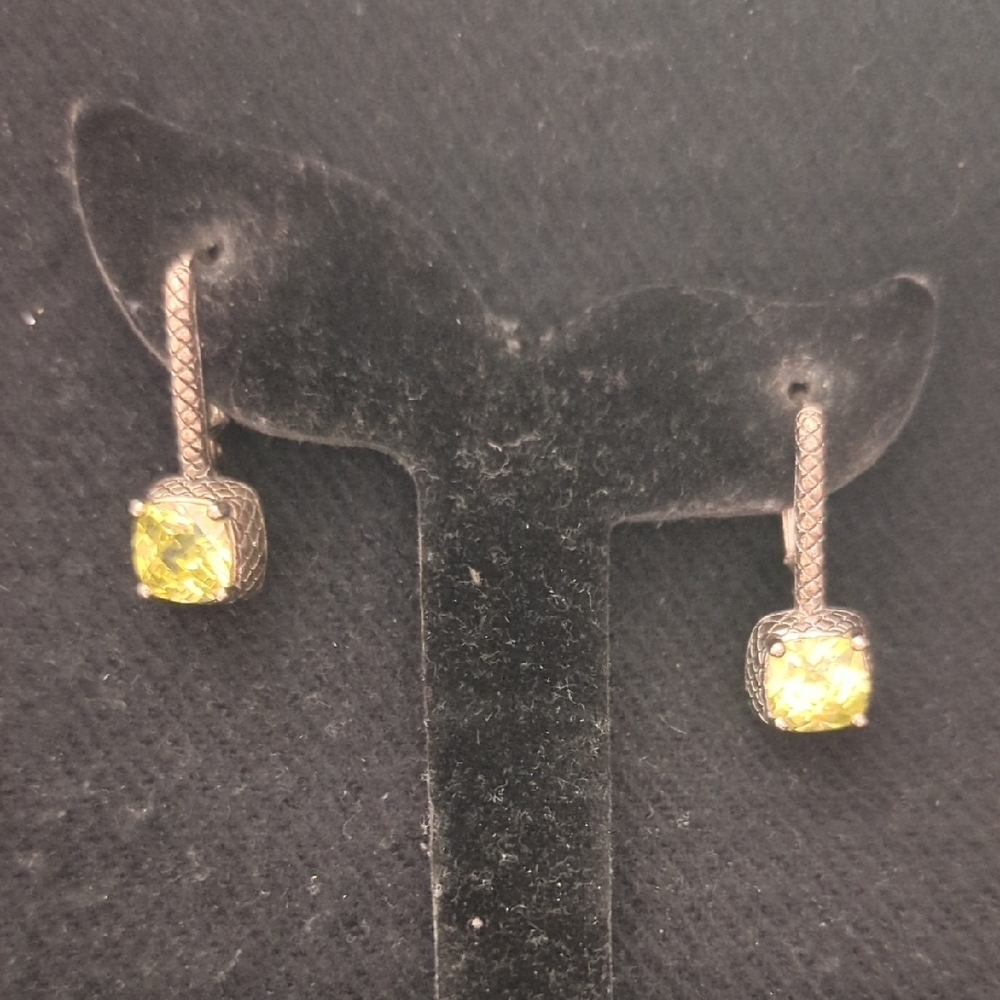 Premier Designs Silver Tone Yellow Citrine Textured Statement Earrings